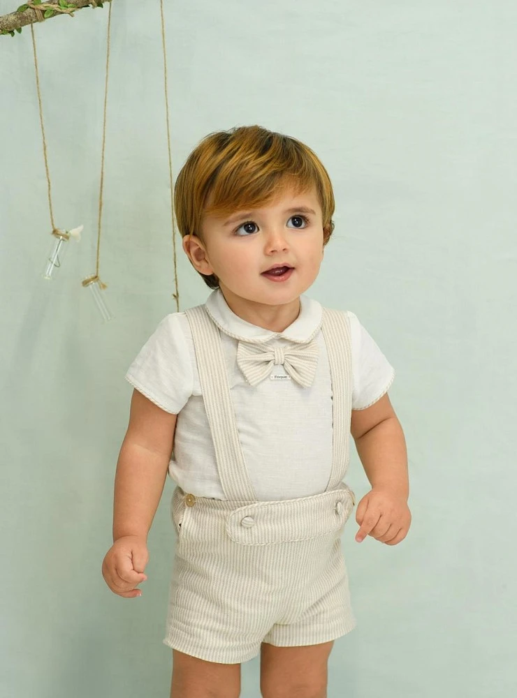 Conjunto de bautizo para niño con tirantes y camisa de lino | Entre Ramas