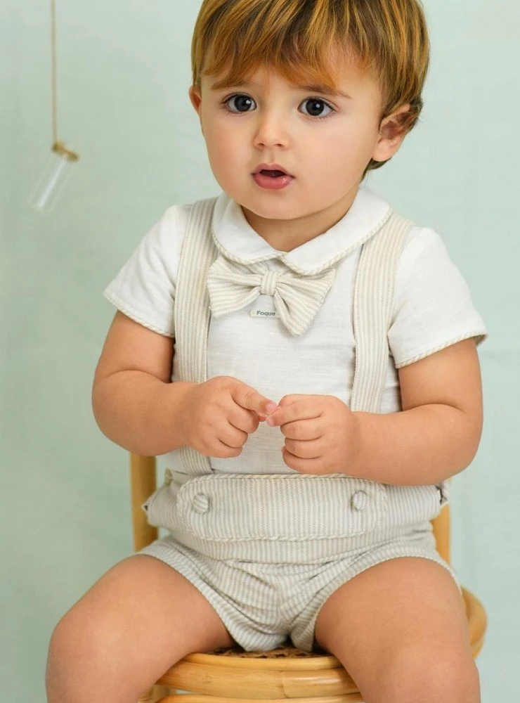 Conjunto de bautizo para niño con tirantes y camisa de lino | Entre Ramas