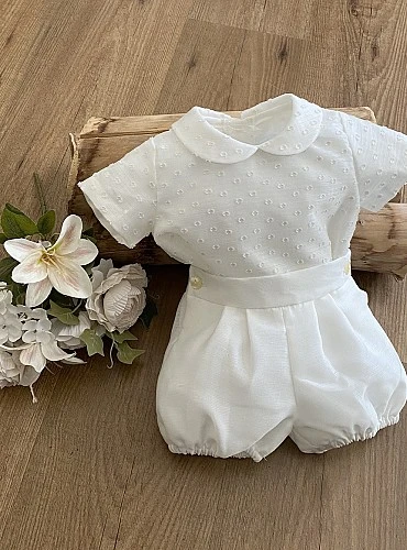 Conjunto de blusita y bombacho para bebé en muselina beige