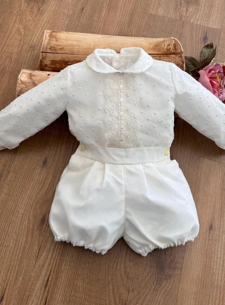 Conjunto de ceremonia para niño con blusa de manga larga y bombacho Cala