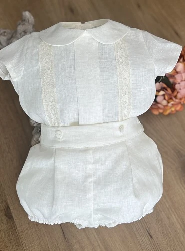 Conjunto de ceremonia para niño con camisa de manga corta y bombacho de lino colección Dulce Conjunto de ceremonia para niño con camisa de manga corta y bombacho de lino colección Dulce
