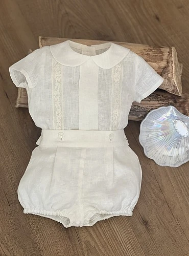 Conjunto de ceremonia para niño con camisa de manga corta y bombacho de lino colección Dulce