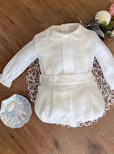 Conjunto de ceremonia para niño con camisa de manga larga y bombacho de lino colección Dulce