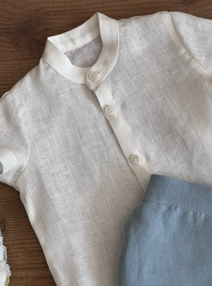 Conjunto de ceremonia para niño con camisa y bombacho de lino colección Océano