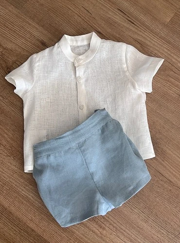 Conjunto de ceremonia para niño con camisa y bombacho de lino colección Océano