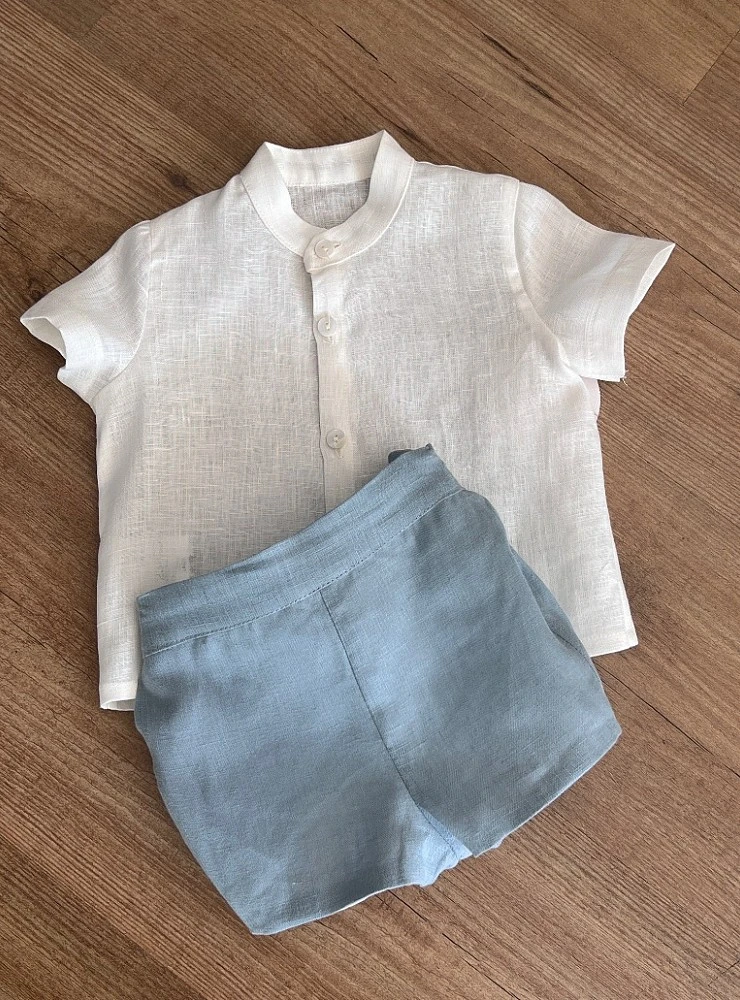 Conjunto de ceremonia para niño con camisa y bombacho de lino colección Océano