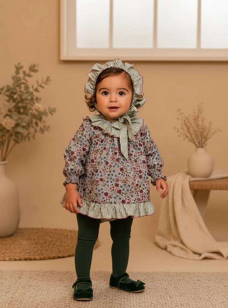 Conjunto de jesusito, capota y braguita para niña Colección Liberty Malva