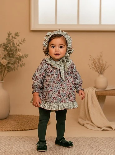Conjunto de jesusito, capota y braguita para niña Colección Liberty Malva