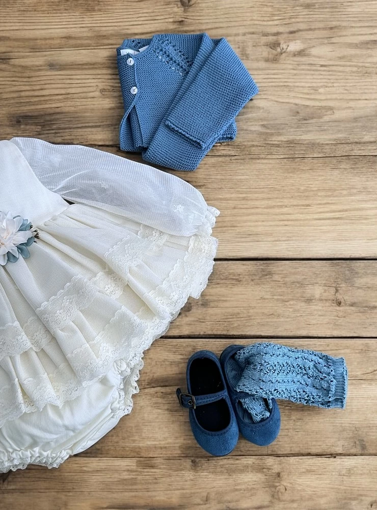Conjunto de lolittos vestido y braga con flores azul piedra