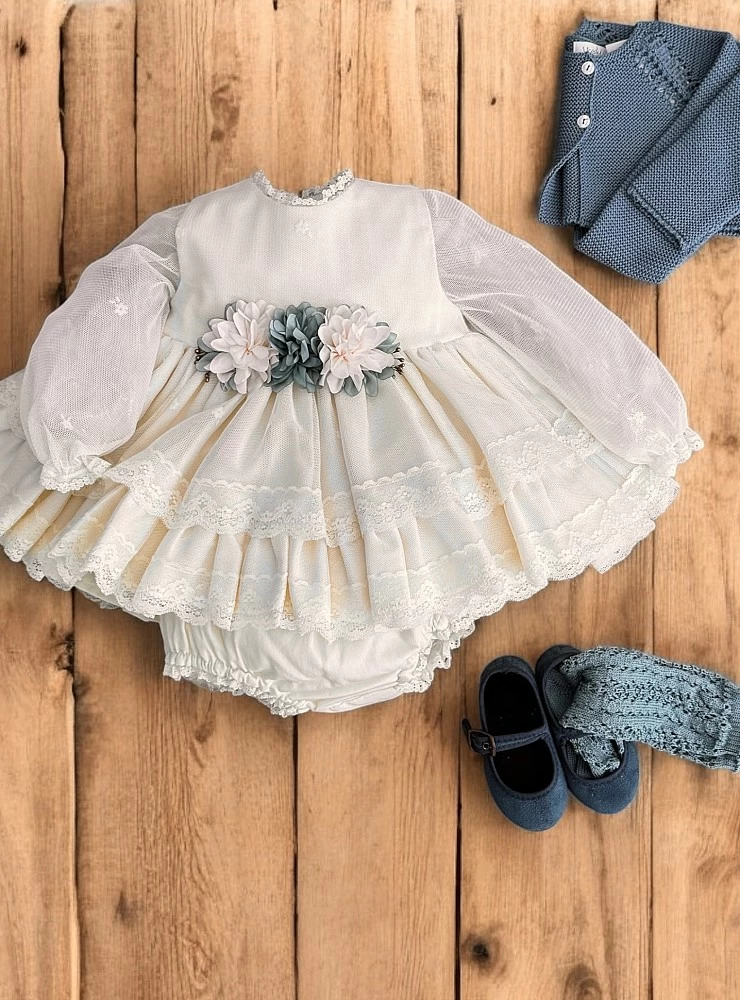 Conjunto de lolittos vestido y braga con flores azul piedra