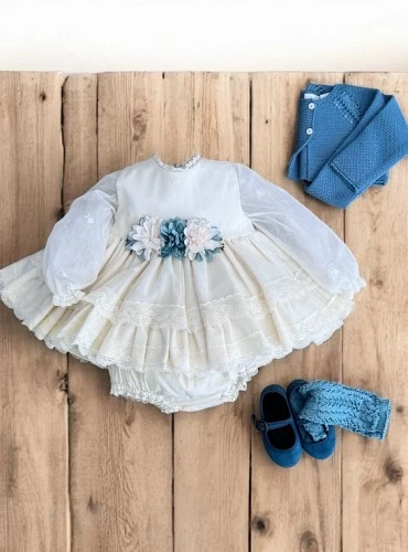 Conjunto de lolittos vestido y braga con flores azul piedra