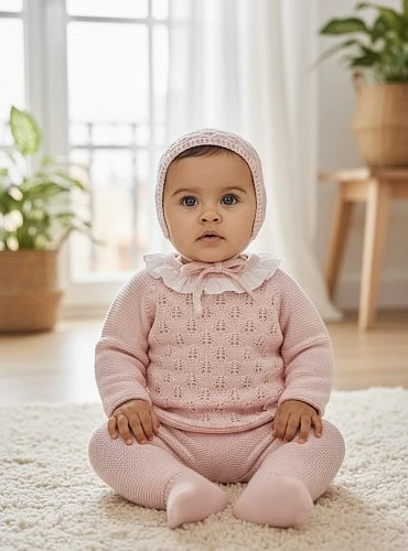 Conjunto de niña con tres piezas rosa palo