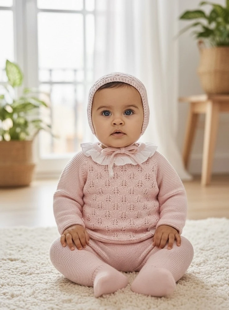 Conjunto de niña con tres piezas rosa palo