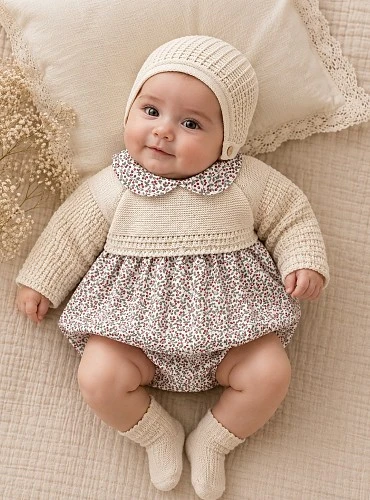 Conjunto de pelele y capota para niña colección Hiedra