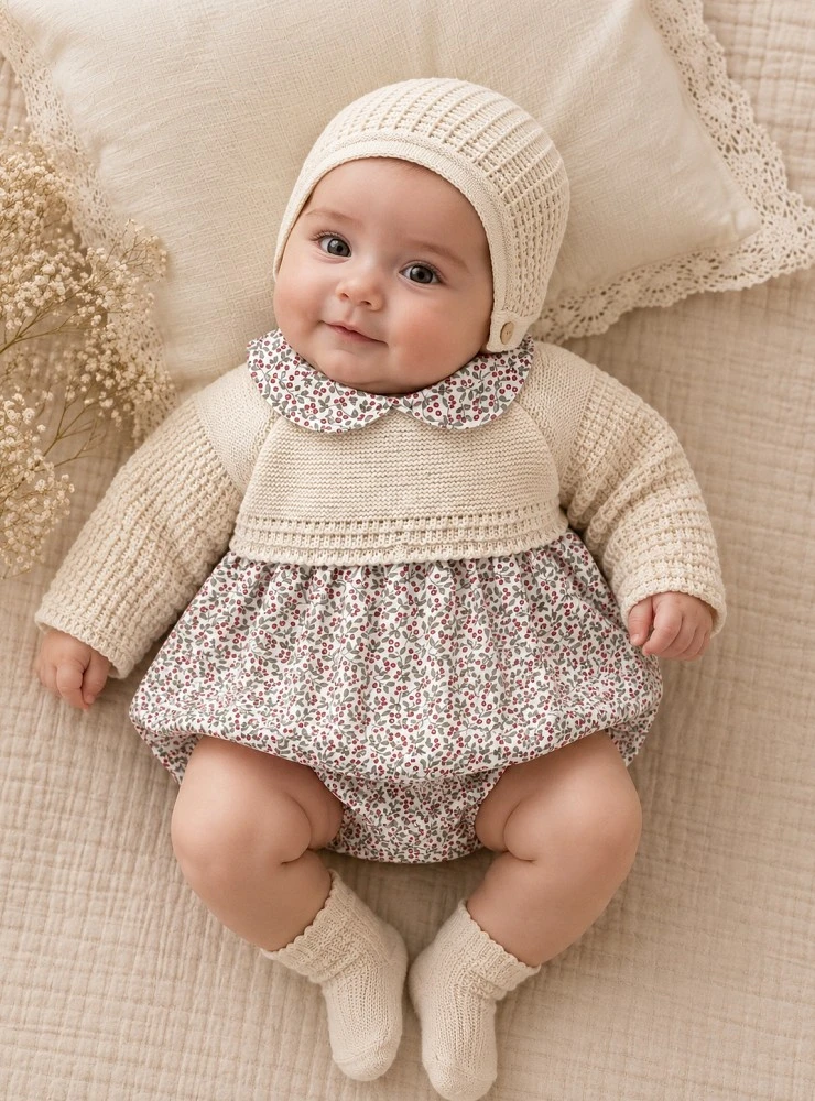 Conjunto de pelele y capota para niña colección Hiedra