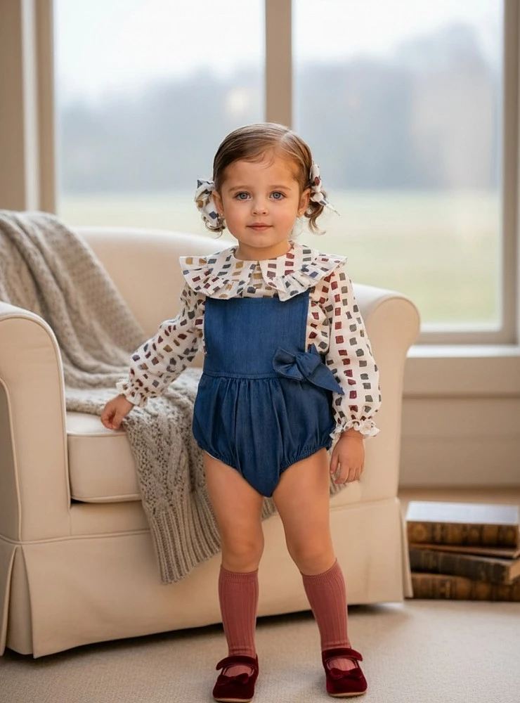 Conjunto de peto vaquero y blusa para niña Colección Parchís