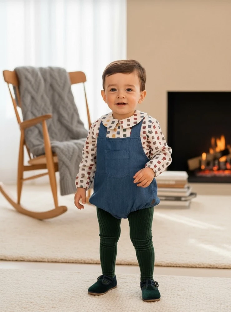 Conjunto de peto vaquero y blusa para niño Colección Parchís