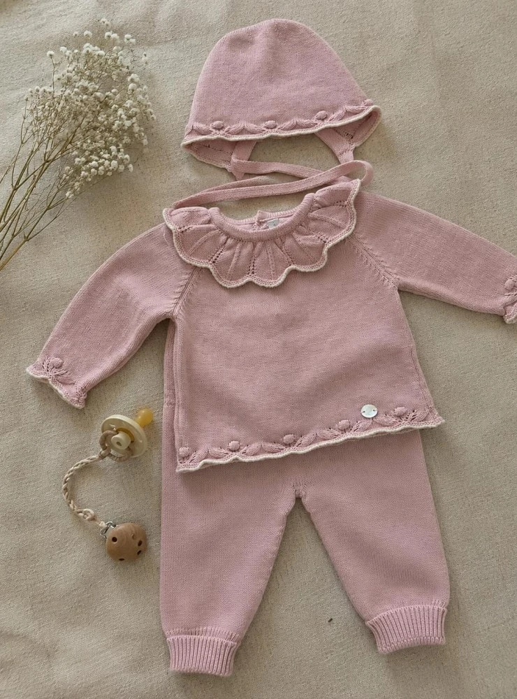 Conjunto de Punto para Niña Navia Rosa Empolvado y Crudo