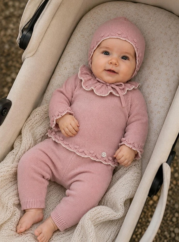 Conjunto de Punto para Niña Navia Rosa Empolvado y Crudo