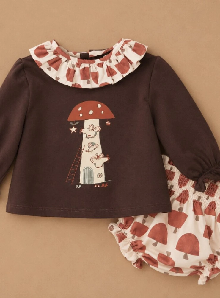 Conjunto de sudadera y braguita para niña Colección Setas