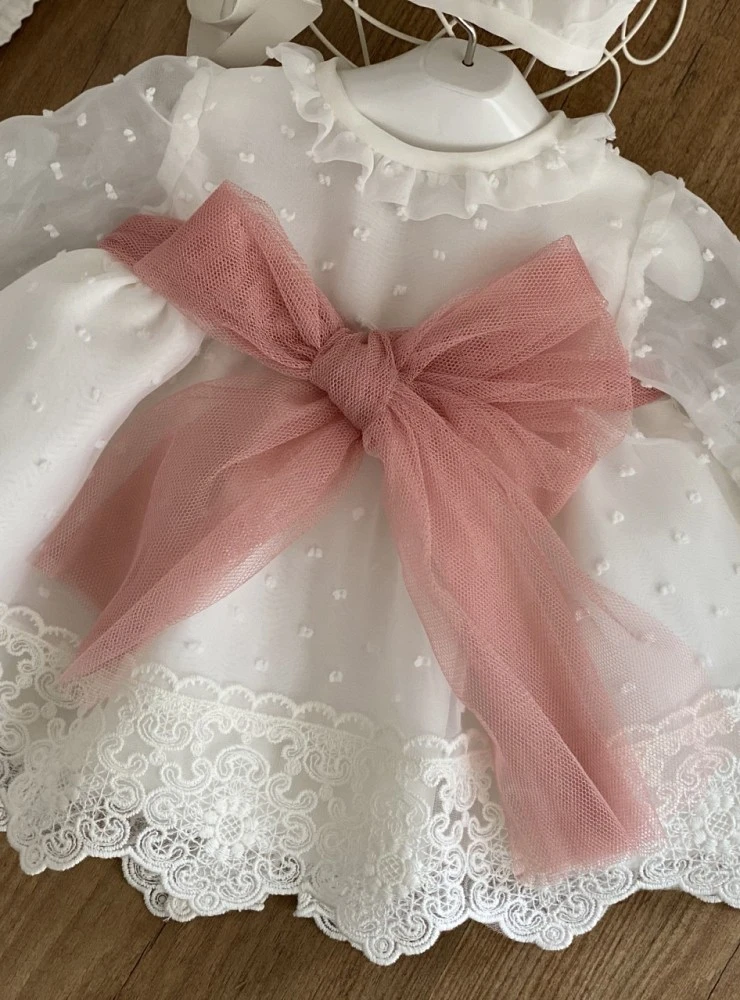 Conjunto de vestido, capota y braguita de bautizo para bebé