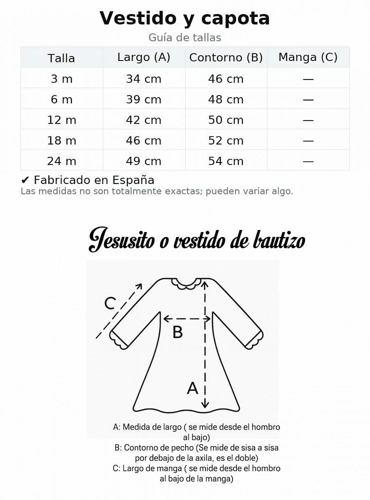 Conjunto de vestido y capota en tul color beige.