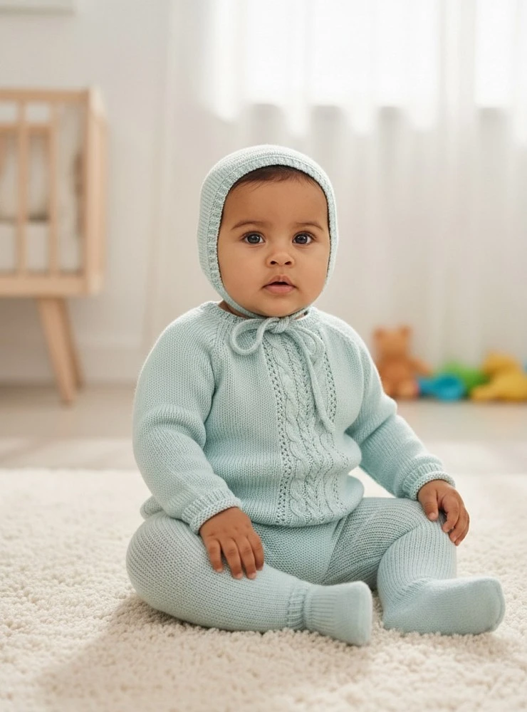 Conjunto en punto de verano. Tres piezas color verde agua