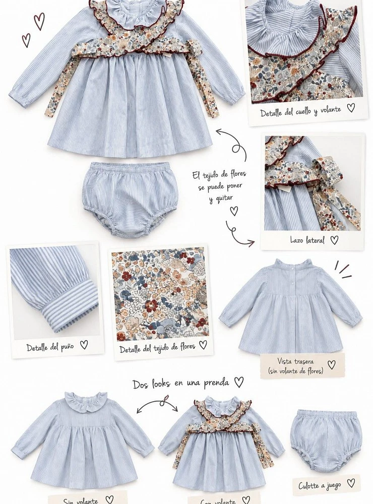 Conjunto Jesusito y Braga rayas y flores Colección Preppy Copo