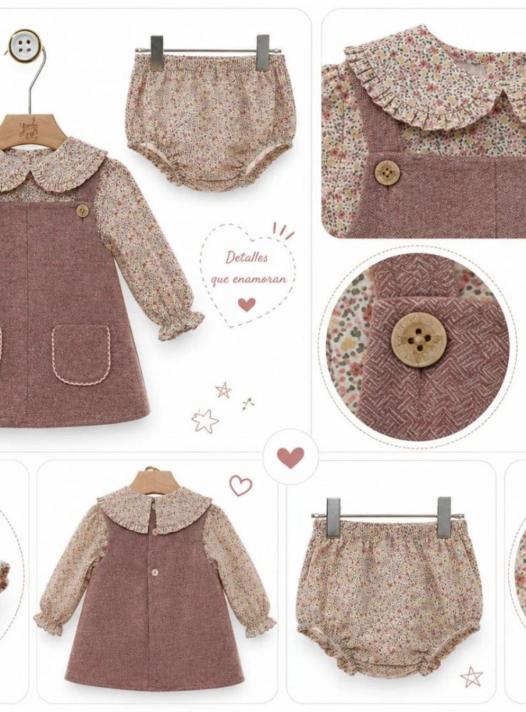 Conjunto Niña 3 Piezas Pichi, Blusa y Braguita Colección Cascabel