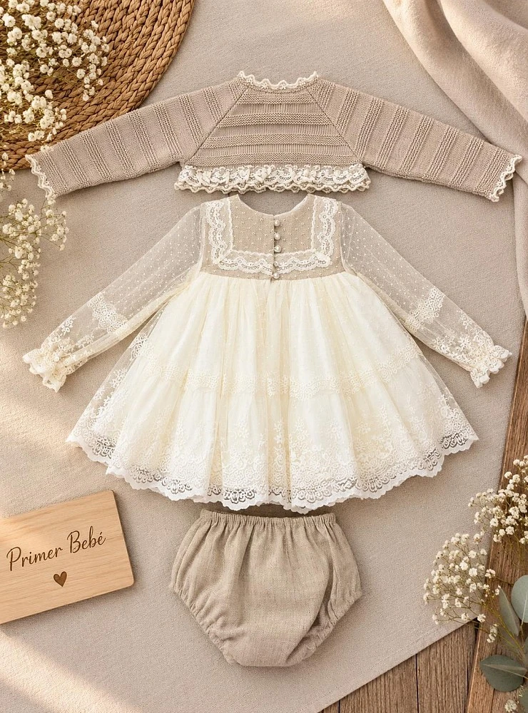 Conjunto Niña Jesusito Chaqueta y Braga Colección Nácar Lolittos