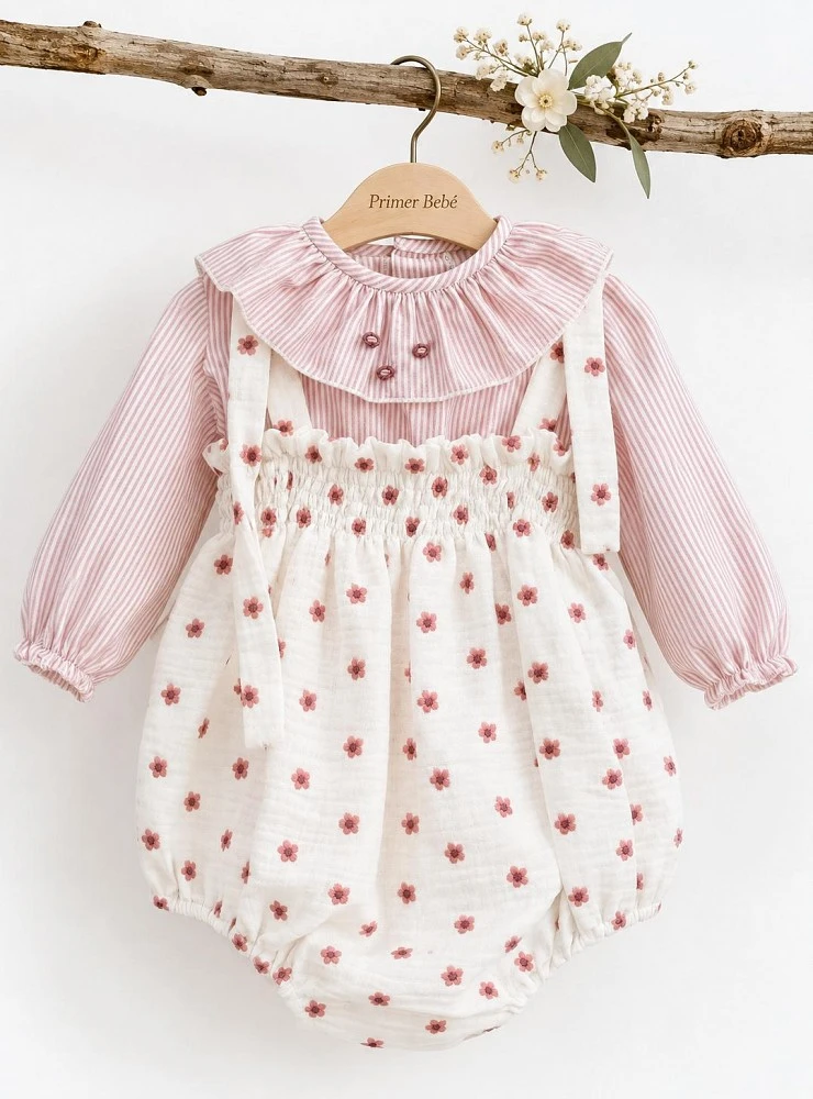 Conjunto Niña Ranita de Bambula y Blusa de Rayas Colección Flor de Copo