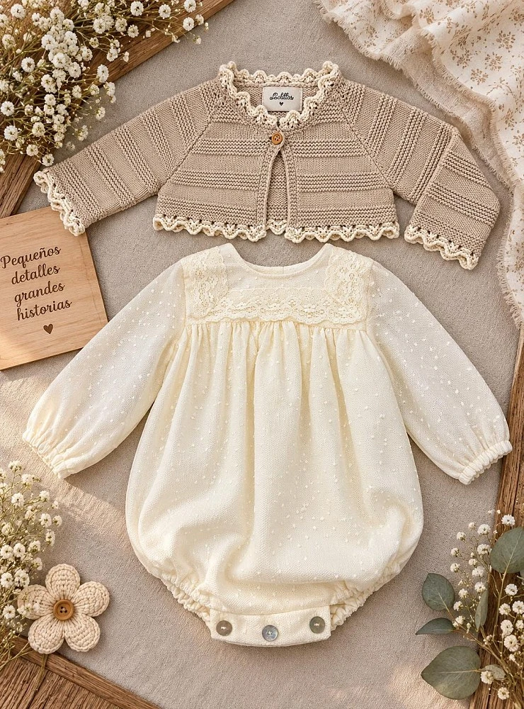 Conjunto Niño Pelele y Chaqueta Colección Nácar Lolittos