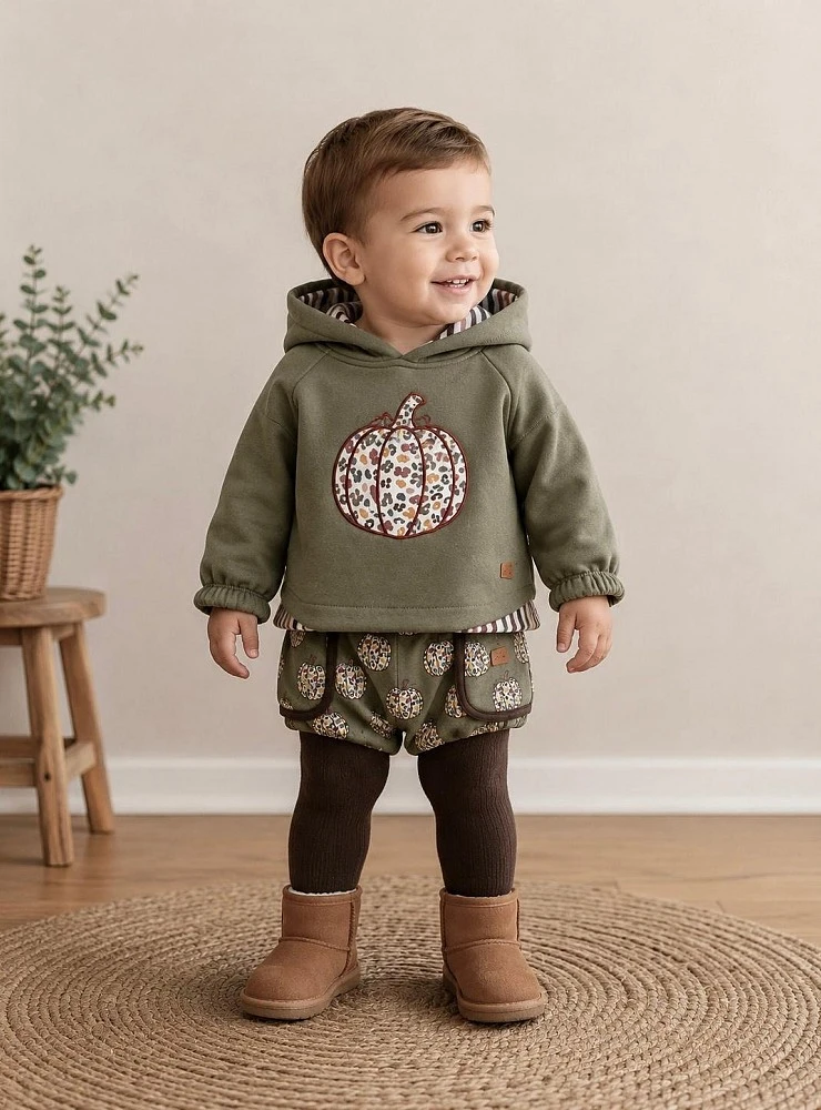 Conjunto niño sudadera y bombacho verde seco – Colección Calabaza