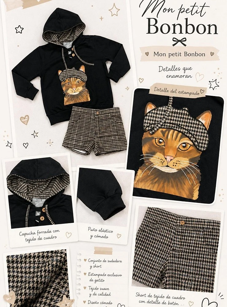 Conjunto Niño Sudadera y Pantalón Corto Fauna Mon Petit Bonbon