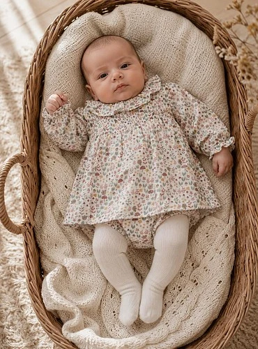 Conjunto para bebé niña con jesusito y braga de muselina | Colección Ella