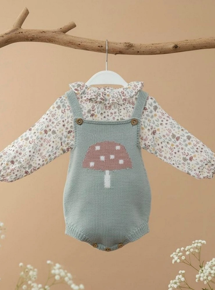 Conjunto para bebé niña con ranita de punto y blusa de muselina | Colección Ella