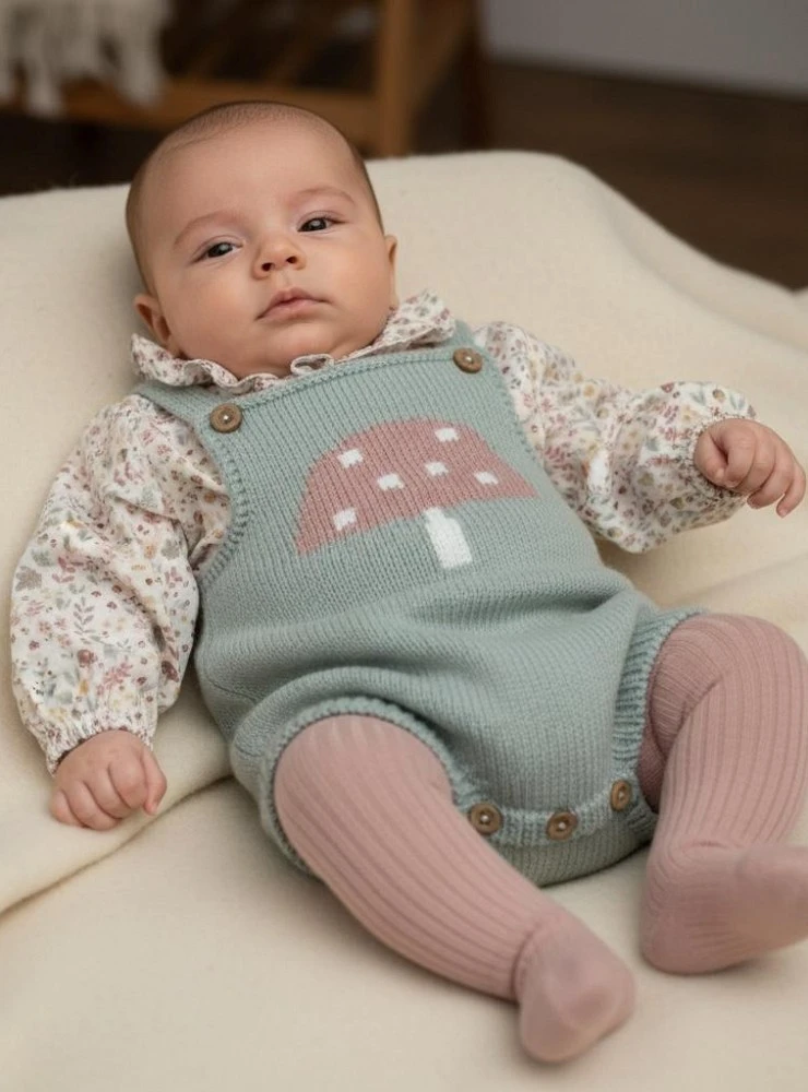 Conjunto para bebé niña con ranita de punto y blusa de muselina | Colección Ella