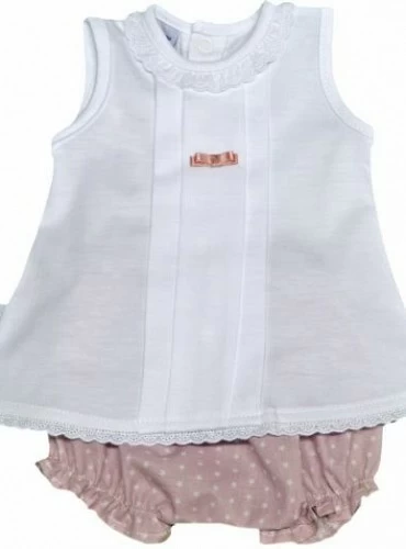 Conjunto para niña blusita de algodón y cubre pañal rosa empolvado.