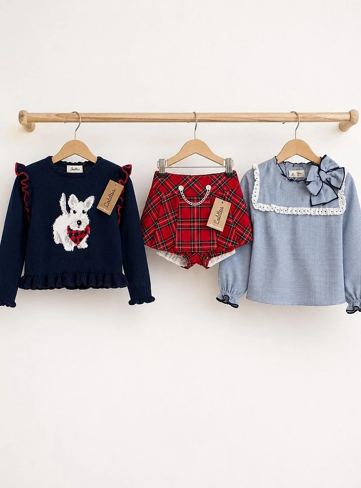 Conjunto para niña con jersey, blusa y braga falda Colección Terrier de Lolittos