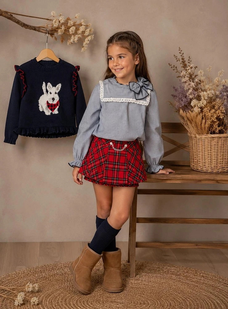 Conjunto para niña con jersey, blusa y braga falda Colección Terrier de Lolittos