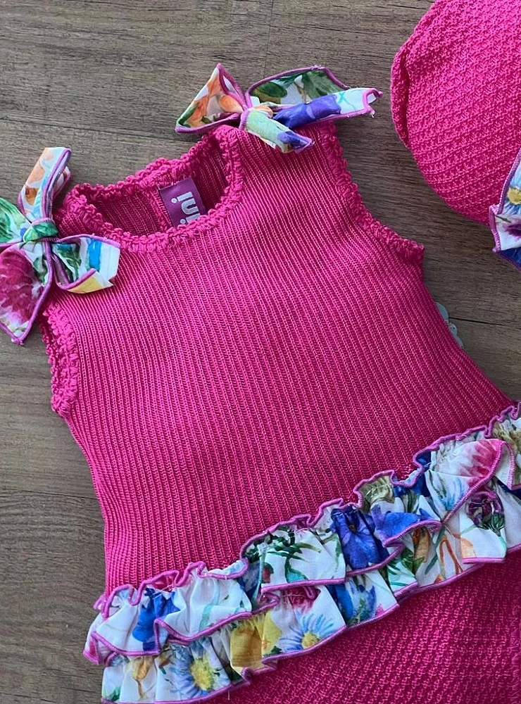 Conjunto para niña de nini. Ranita y capota Fucsia