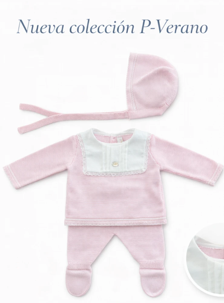 Conjunto para niña de tres piezas rosa bebé Colección Montreal