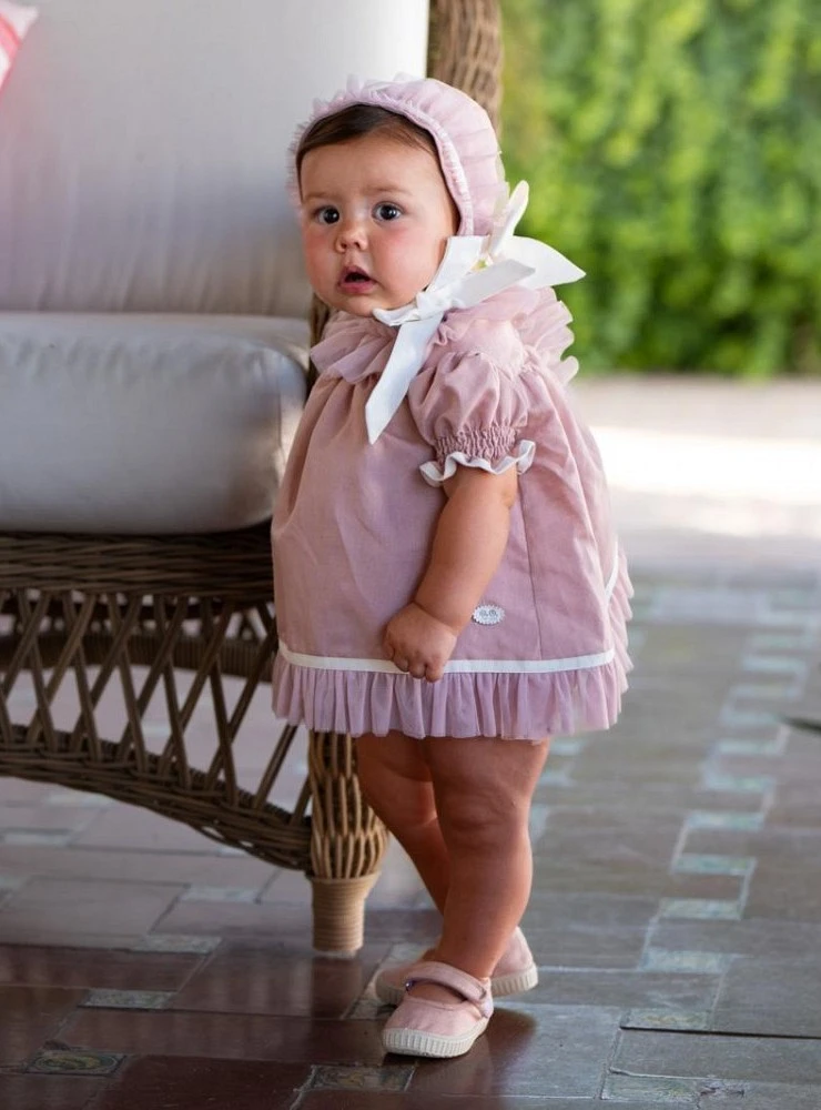 Conjunto para niña tres piezas de lino rosa viejo