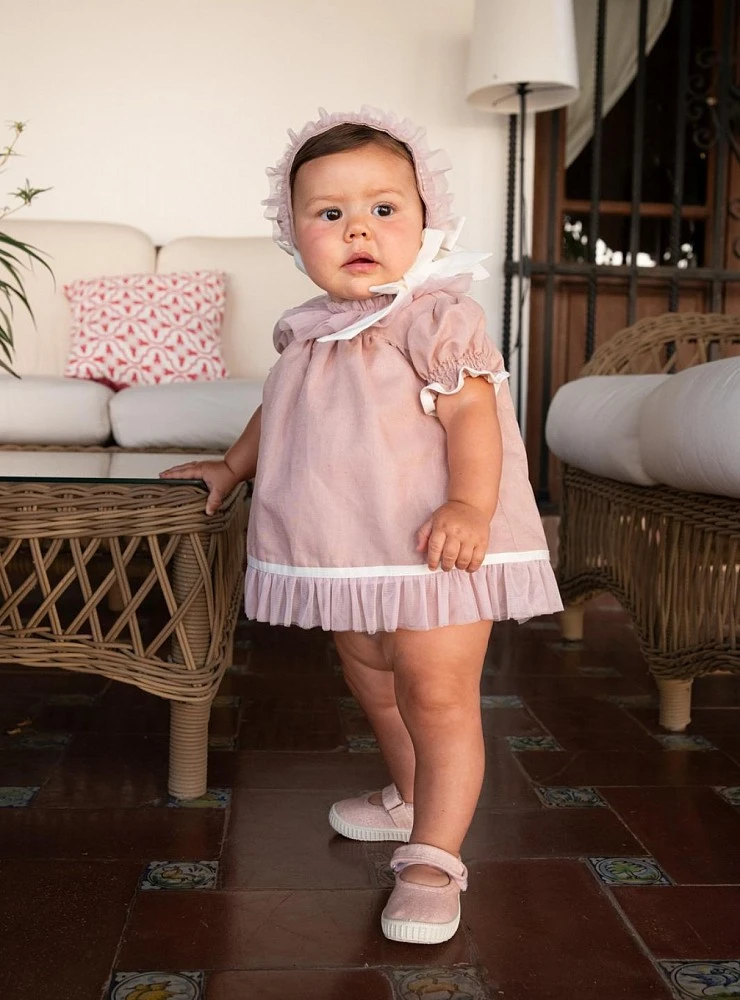 Conjunto para niña tres piezas de lino rosa viejo