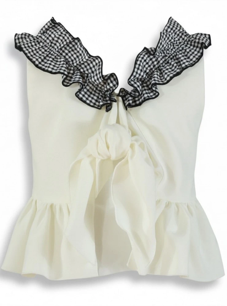 Conjunto para niña.  Blusa y pantalón vichy negro