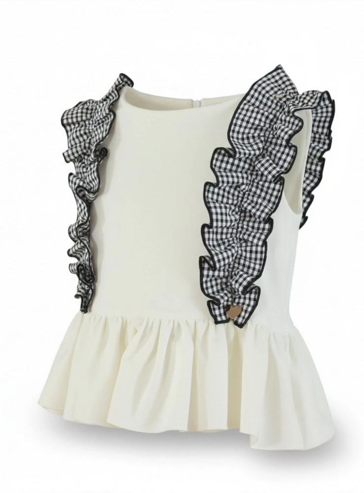 Conjunto para niña.  Blusa y pantalón vichy negro