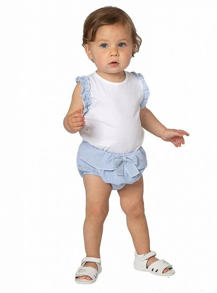 Conjunto para niña. Camiseta Blanca con detalles a rayas como la braguita