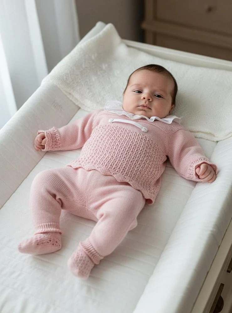 Conjunto para niña. Jubón y polaina rosa empolvado