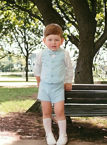 Conjunto para niño beige con verde agua. Especial Ceremonia