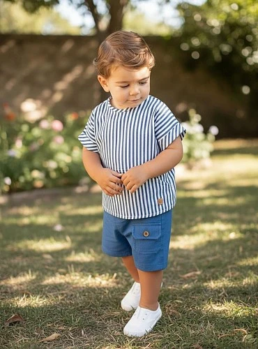 Conjunto para niño blusa y pantaloncito rayas marino